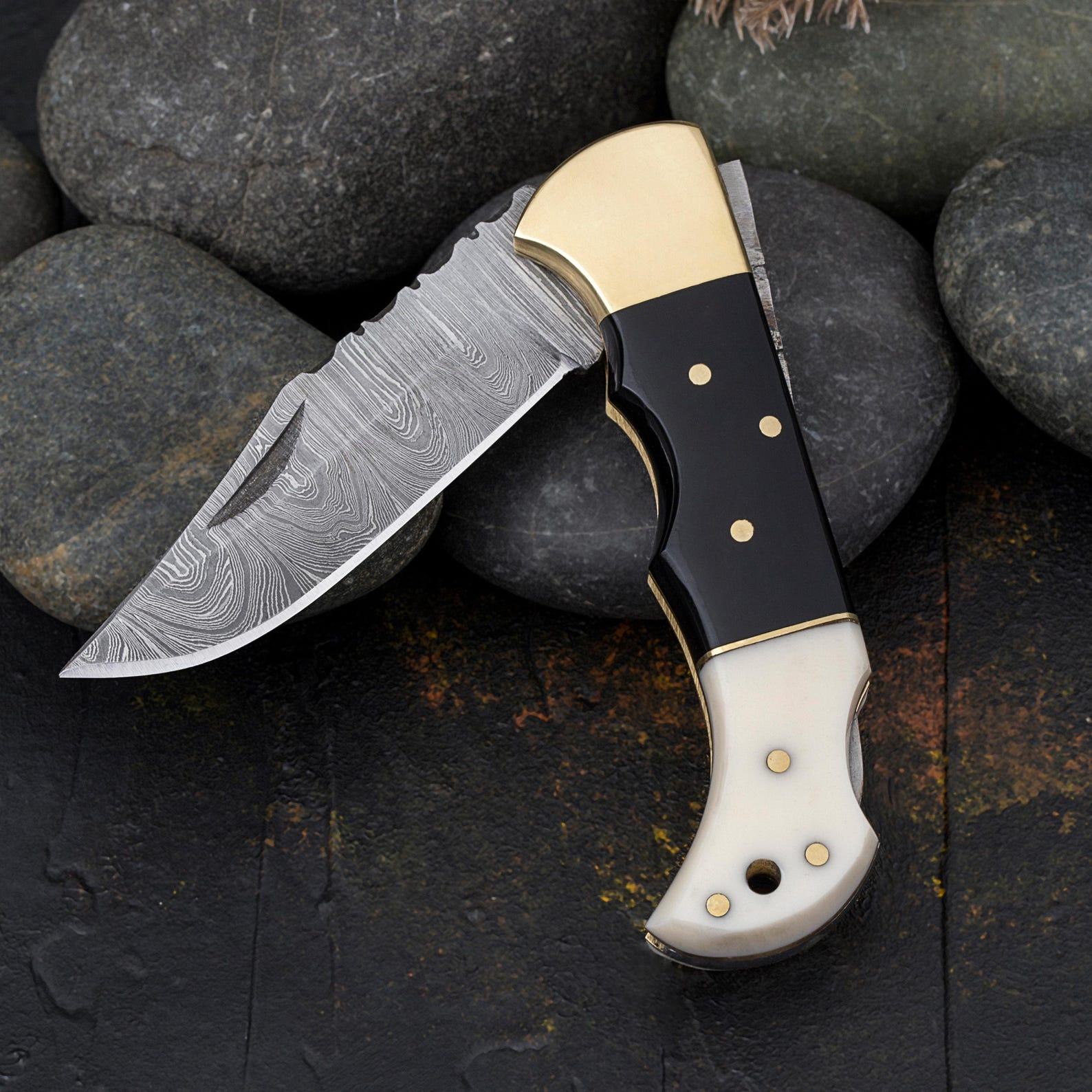 Personalized Damascus Steel Folding Knife The Ultimate Groomsman, Anniversary, or Boyfriend Item