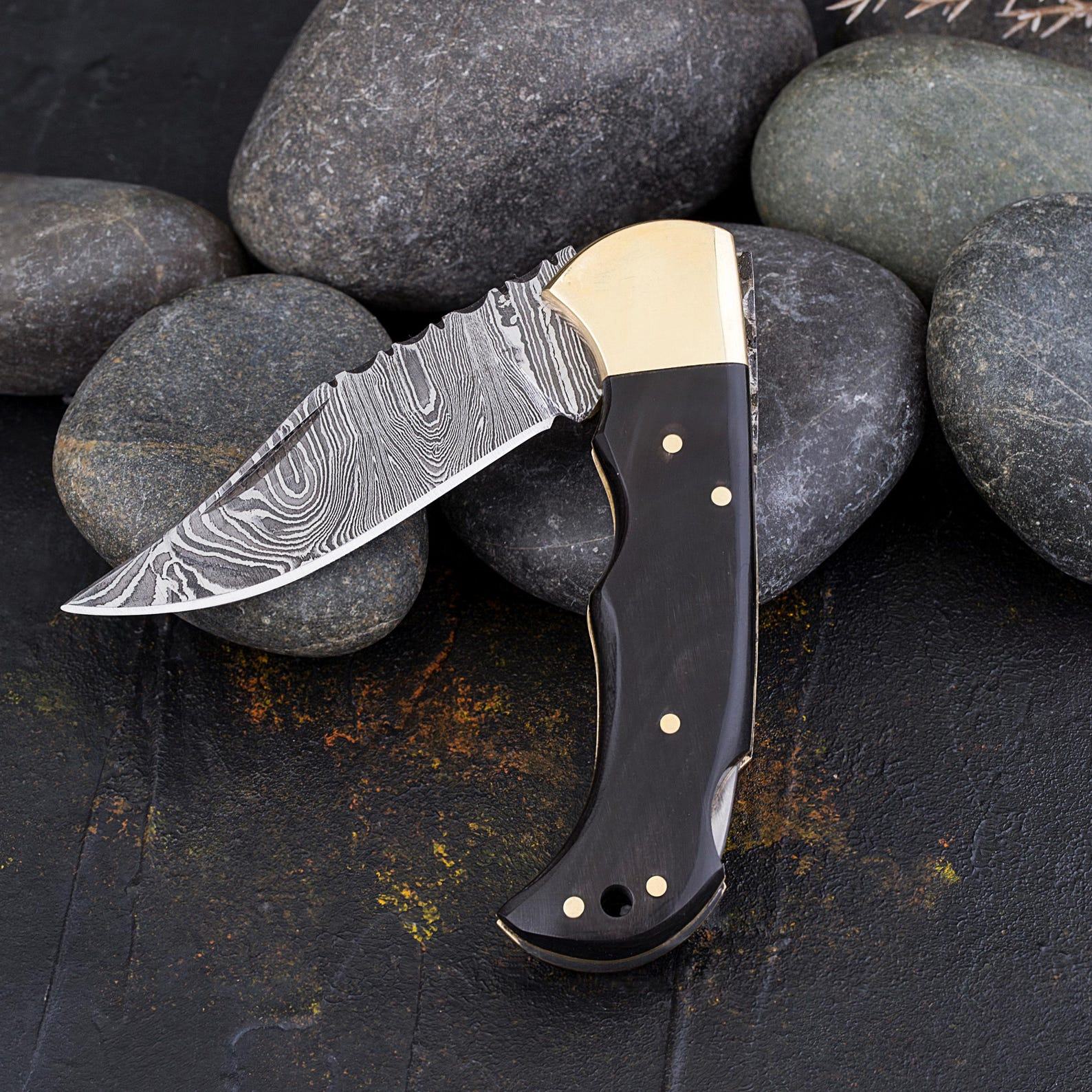 Personalized Damascus Steel Folding Knife The Ultimate Groomsman, Anniversary, or Boyfriend Item