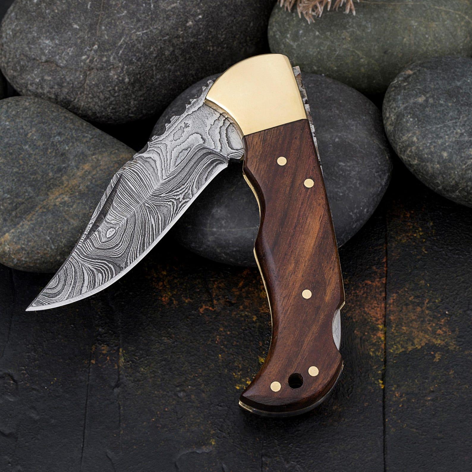 Personalized Damascus Steel Folding Knife The Ultimate Groomsman, Anniversary, or Boyfriend Item