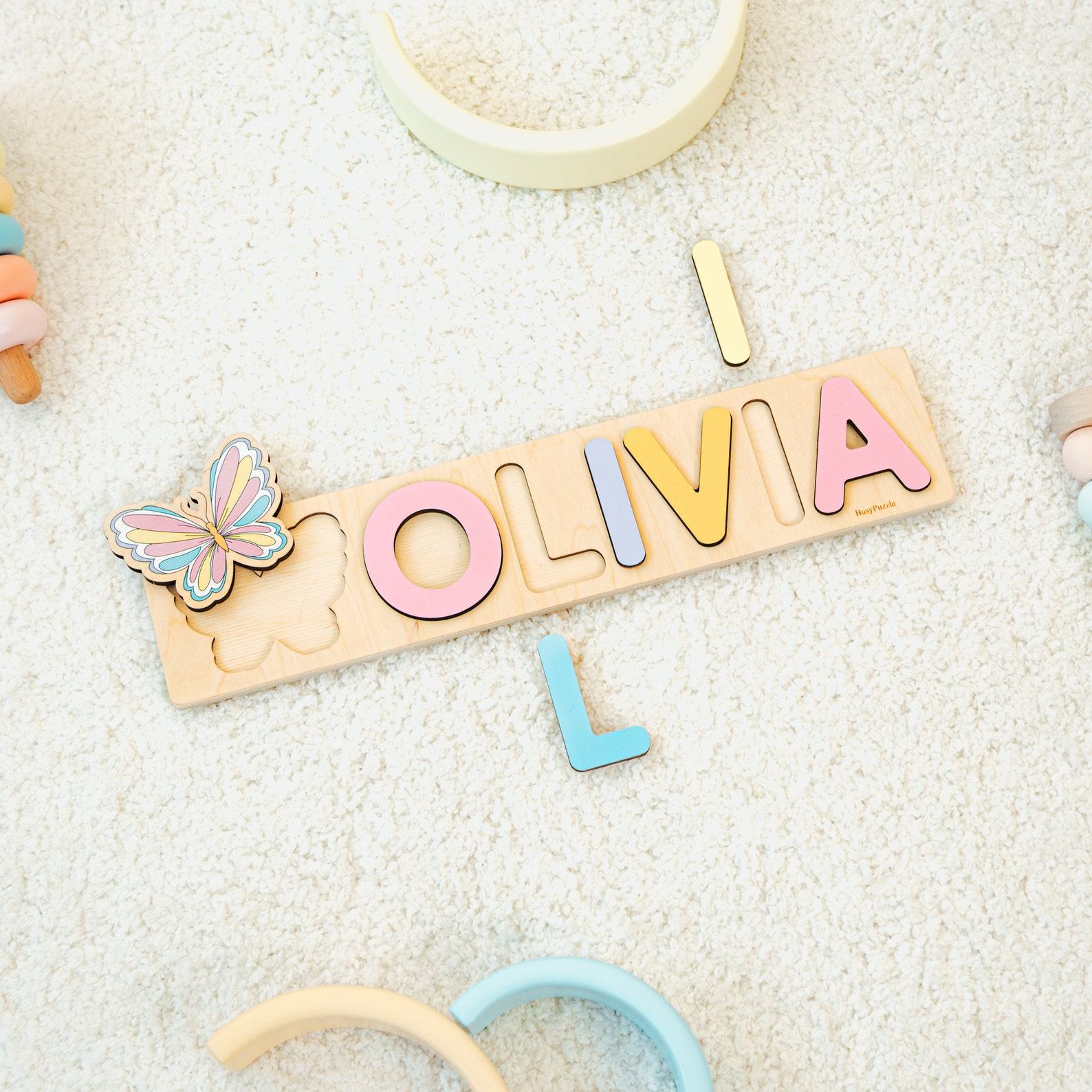 Personalized Dinosaur Name Puzzle – Montessori Wooden Toy for Baby, Toddler, First Christmas Present