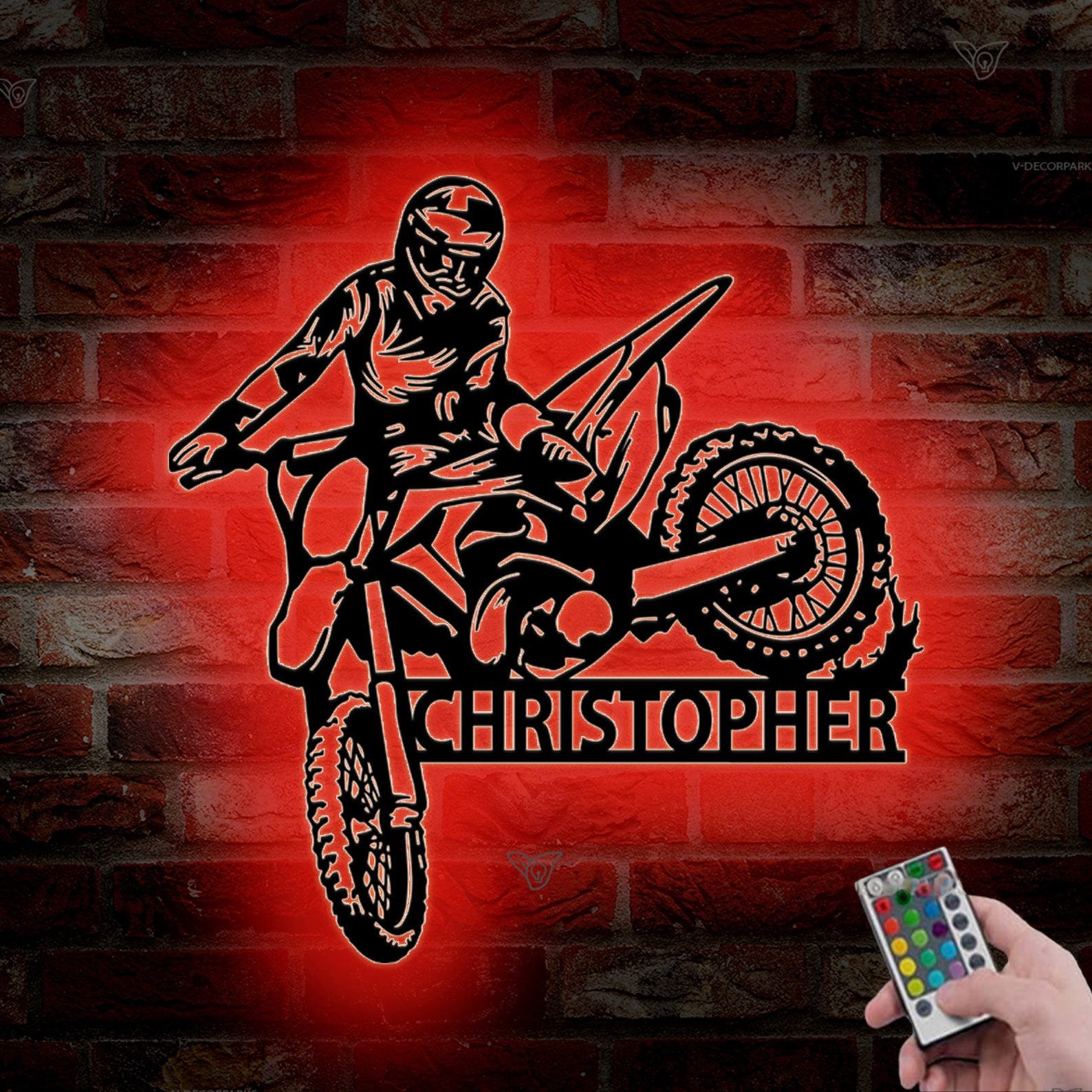 Personalized Dirt Bike Metal Sign with LED Illumination Illuminate Your Motocross Passion
