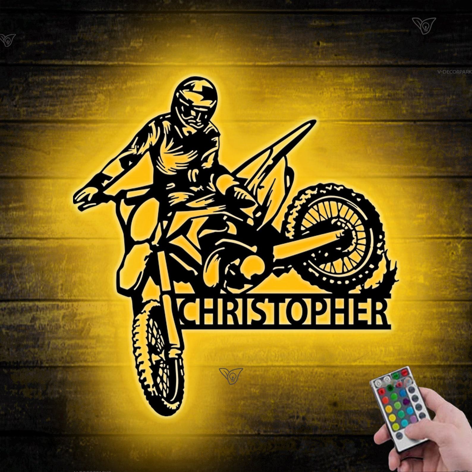 Personalized Dirt Bike Metal Sign with LED Illumination Illuminate Your Motocross Passion