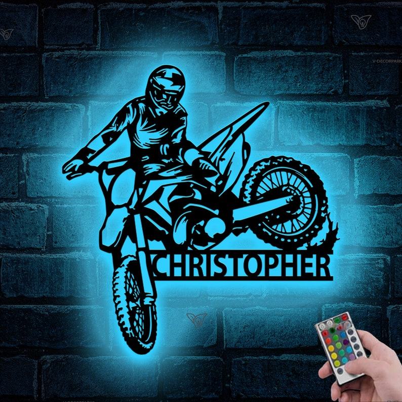 Personalized Dirt Bike Metal Sign with LED Illumination Illuminate Your Motocross Passion