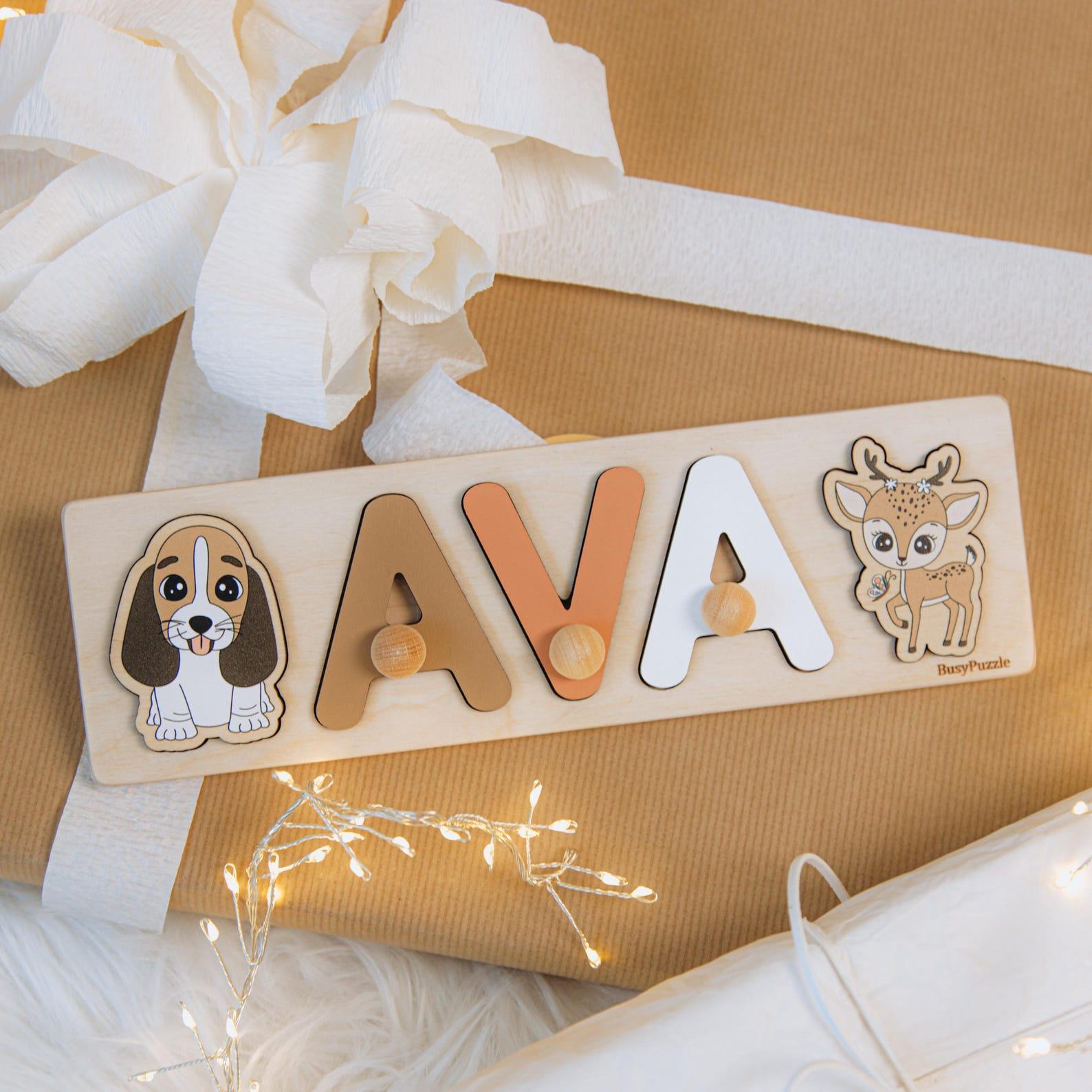 Personalized Easter Baby Name Puzzle – Custom Wooden Toy for 1st Birthday Boy – Nursery Decor Present