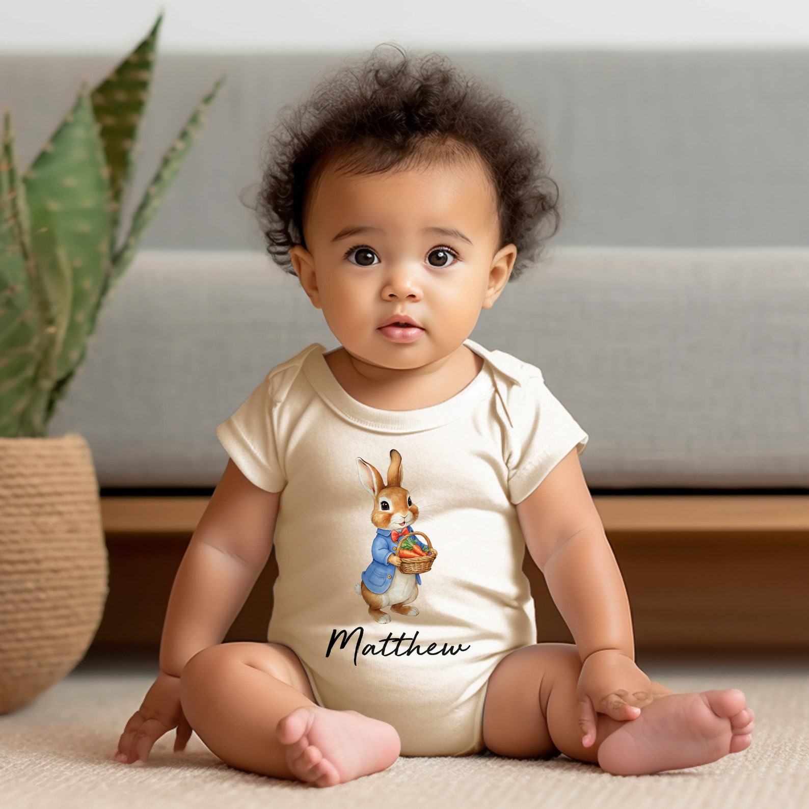 Personalized Easter Baby Onesie Adorable Bunny Bodysuit with Custom Name