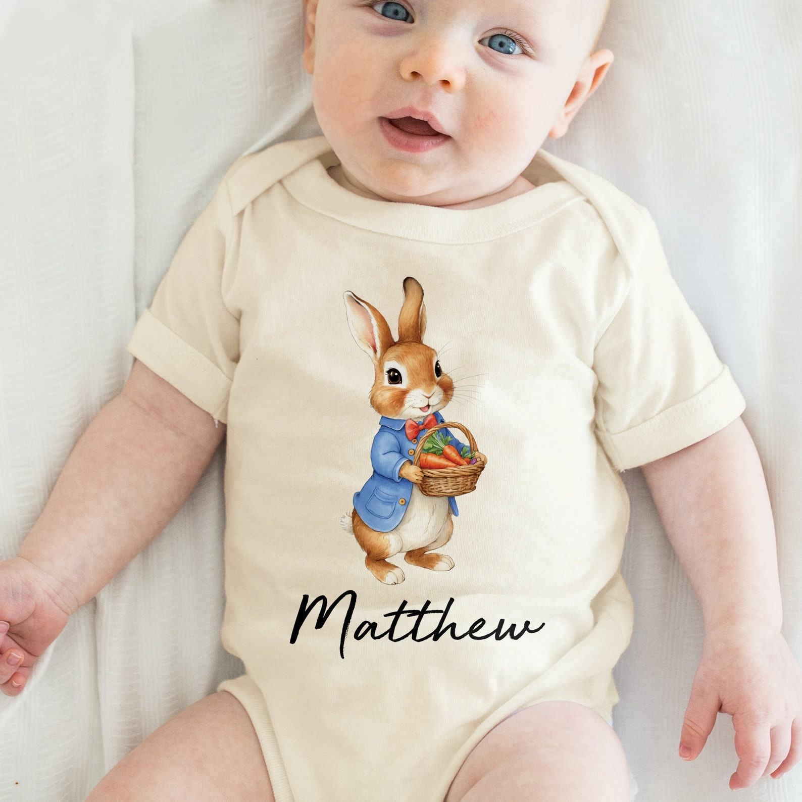Personalized Easter Baby Onesie Adorable Bunny Bodysuit with Custom Name