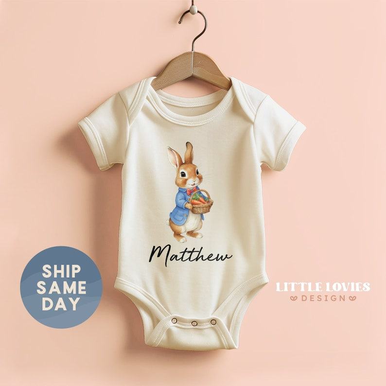 Personalized Easter Baby Onesie Adorable Bunny Bodysuit with Custom Name