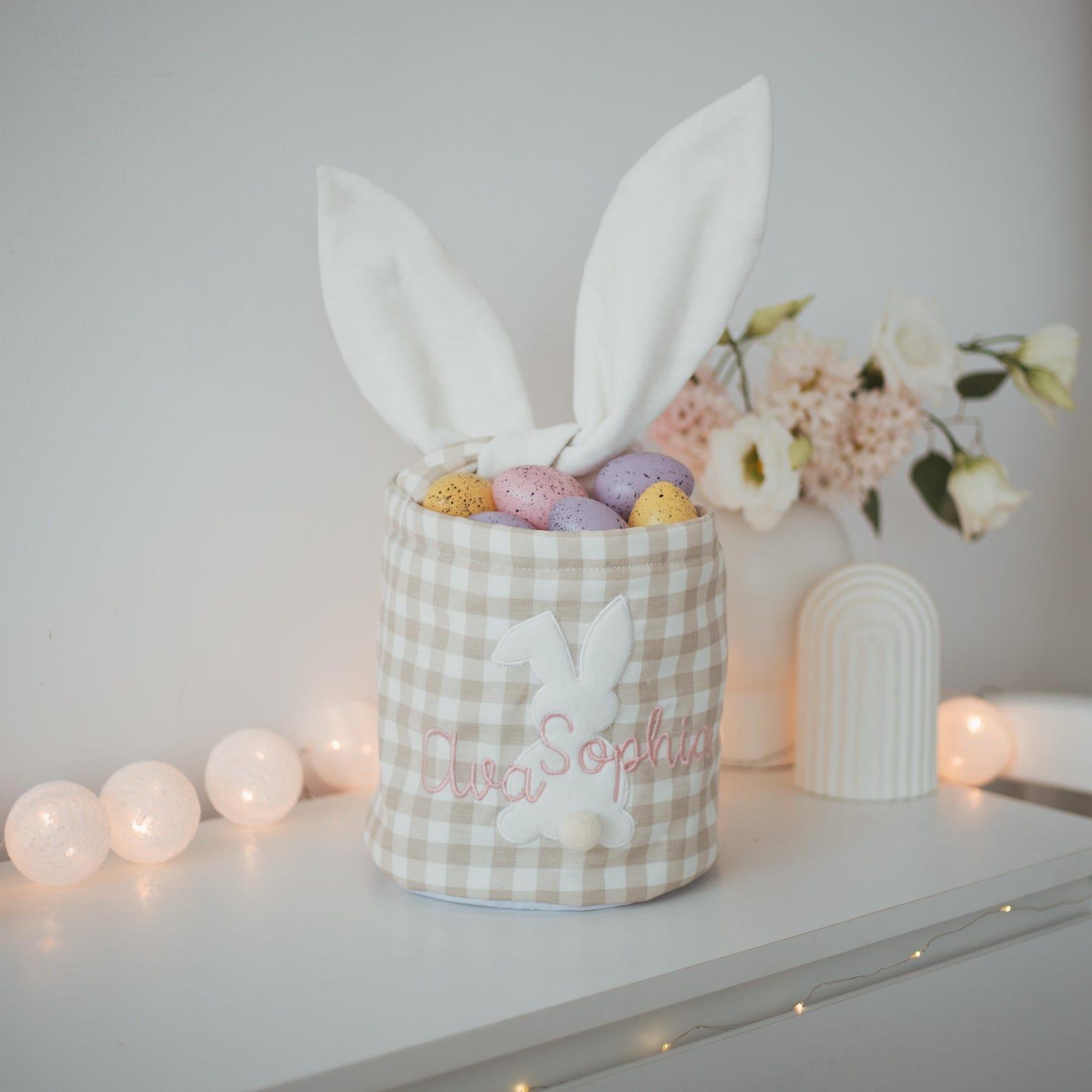 Personalized Easter Basket for Boys  Embroidered Bunny Bag, Outfit & Egg Hunt Fun!