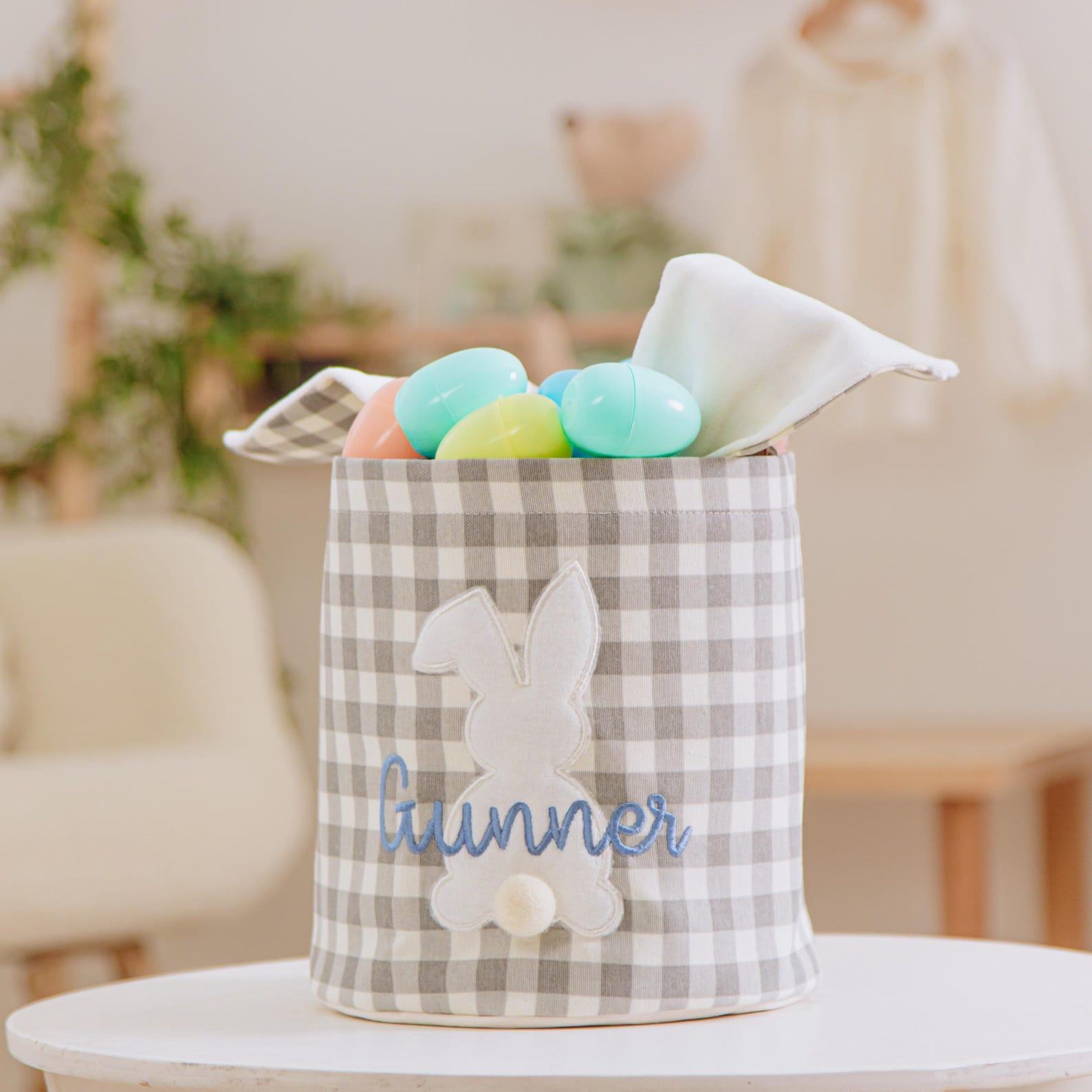 Personalized Easter Basket for Kids – Custom Embroidered Treat Bag & Egg Hunt Tote