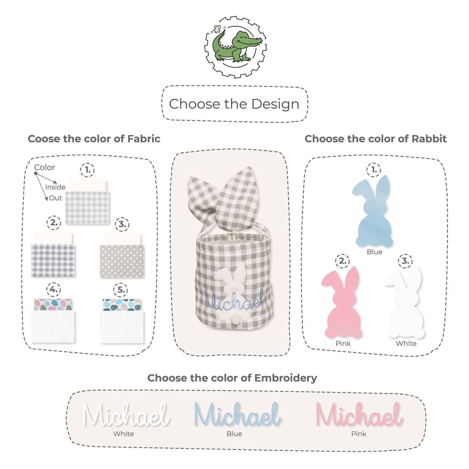 Personalized Easter Basket for Kids – Custom Name Fabric Treat Bag – Unique Easter Egg Hunt Bag