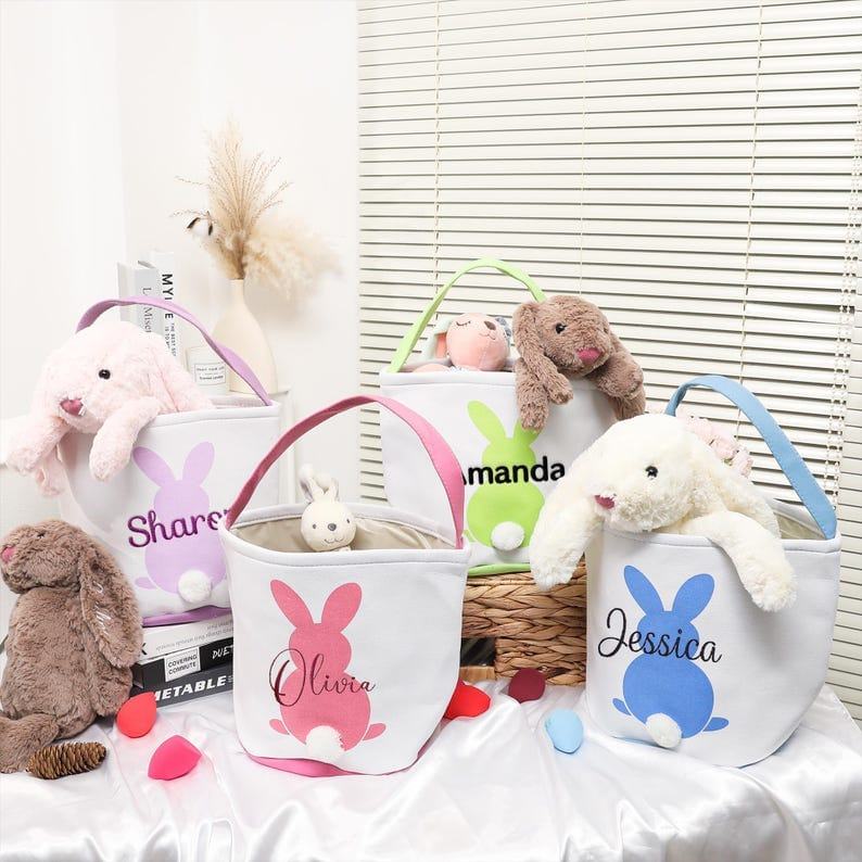 Personalized Easter Basket for Kids – Embroidered Bunny Bag with Tail – Easter Presents