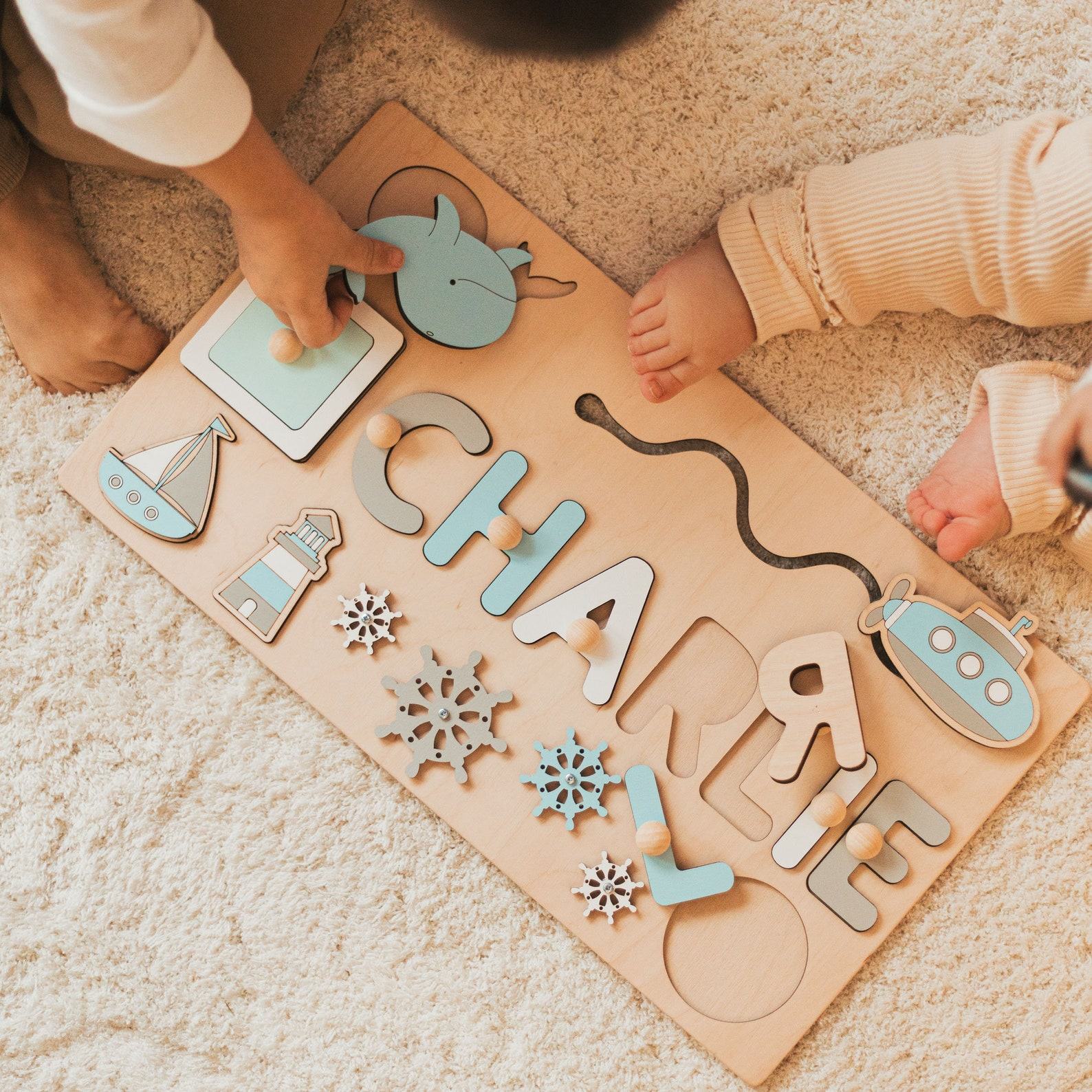 Personalized Easter Busy Board  Wooden Name Puzzle for Toddlers 1-3 – Sensory Toy & First Birthday Present