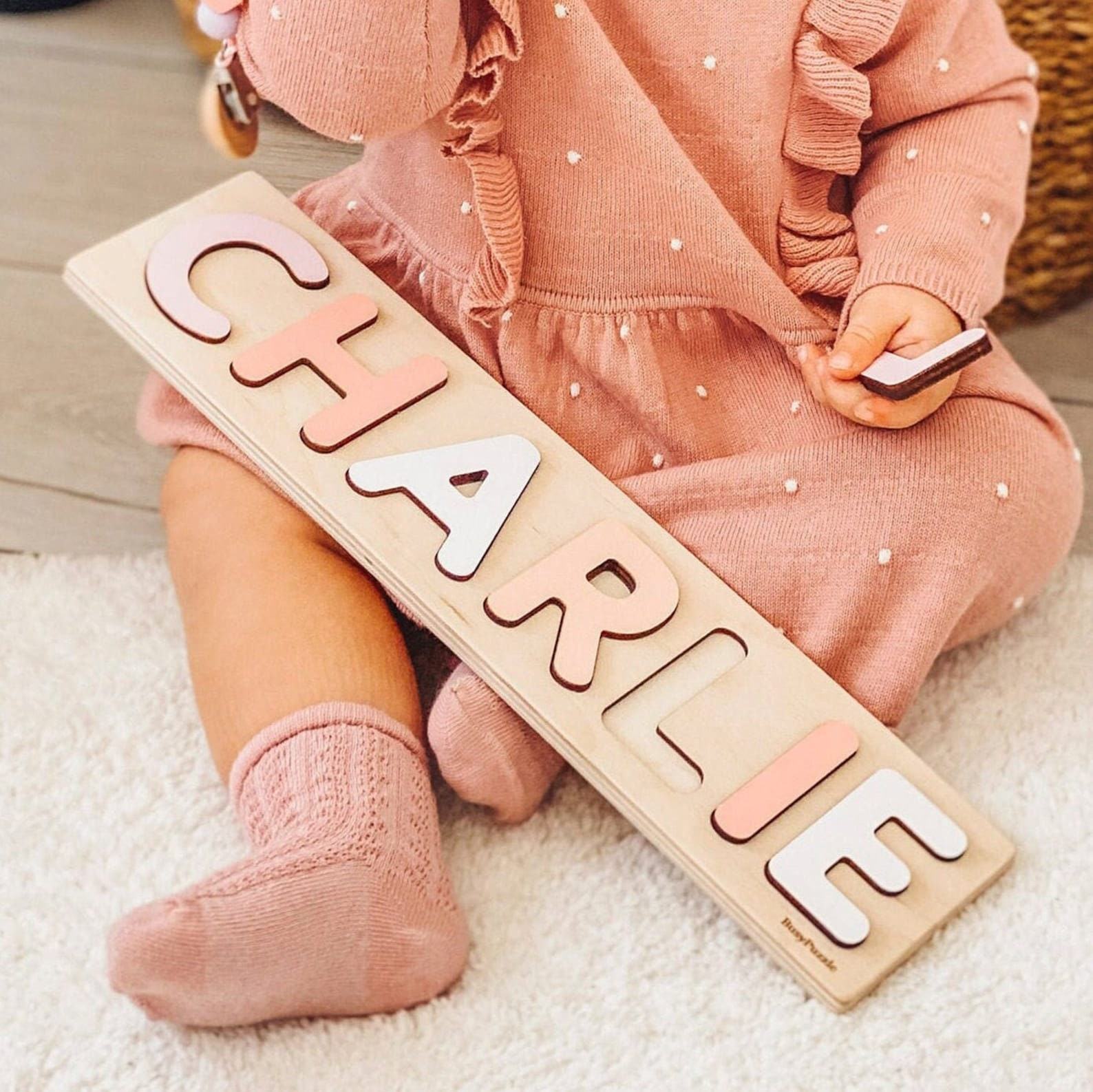 Personalized Easter Name Puzzle with Pegs – Custom Wooden Toy for Baby & Toddler – First Birthday Present