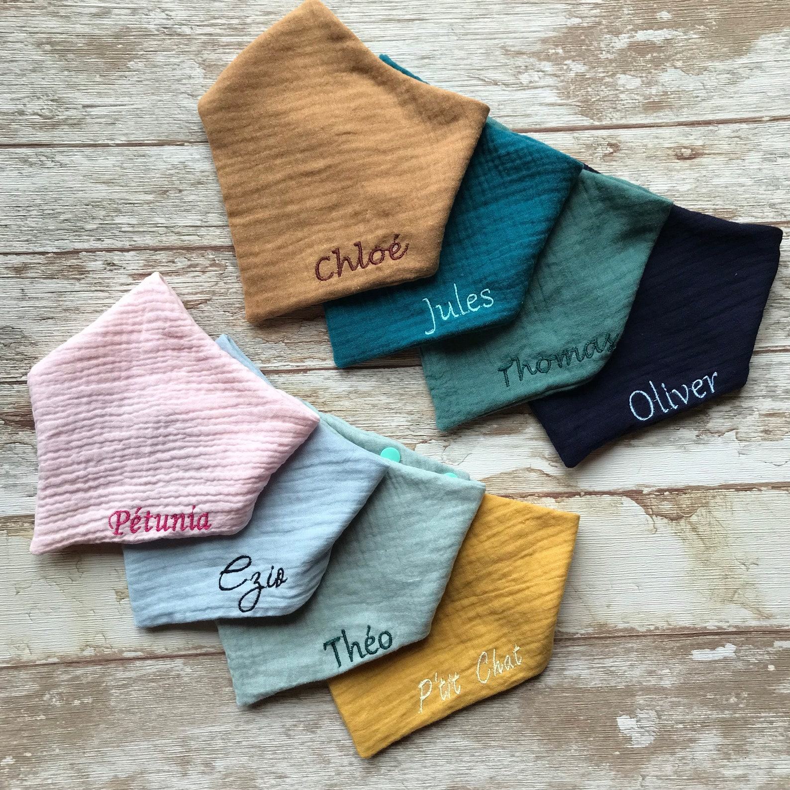 Personalized Embroidered Baby Bibs Custom Name, Bandana, and Birthday Bibs for Neutral Baby Showers