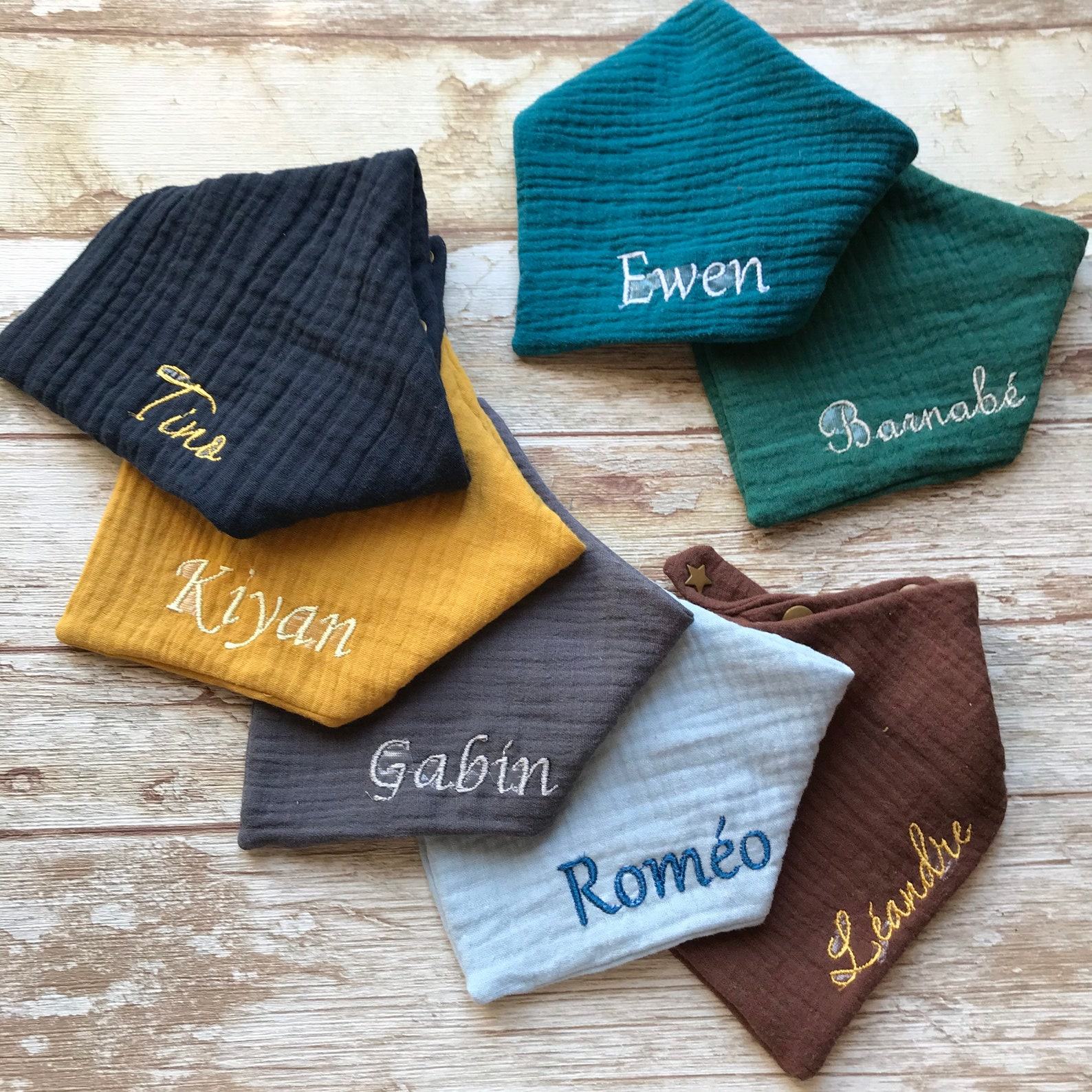 Personalized Embroidered Baby Bibs Custom Name, Bandana, and Birthday Bibs for Neutral Baby Showers