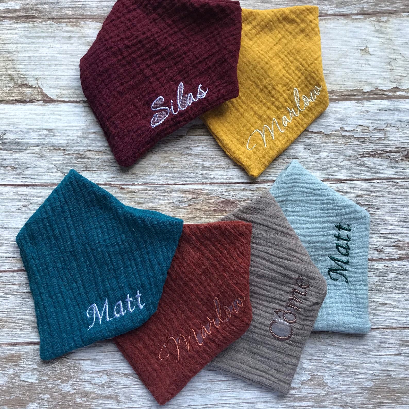 Personalized Embroidered Baby Bibs Custom Name, Bandana, and Birthday Bibs for Neutral Baby Showers