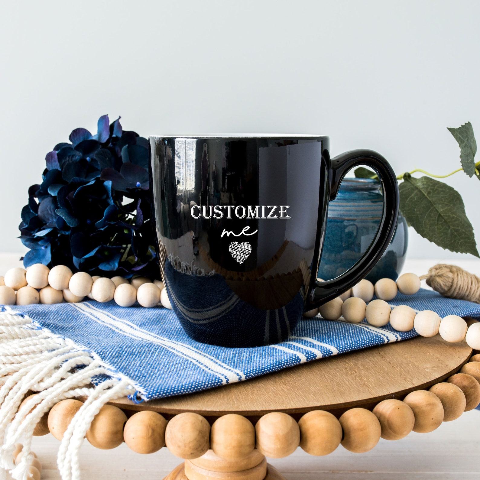 Personalized Engraved Bistro Mug Your Custom Message and Logo on a 16 Oz Coffee Cup