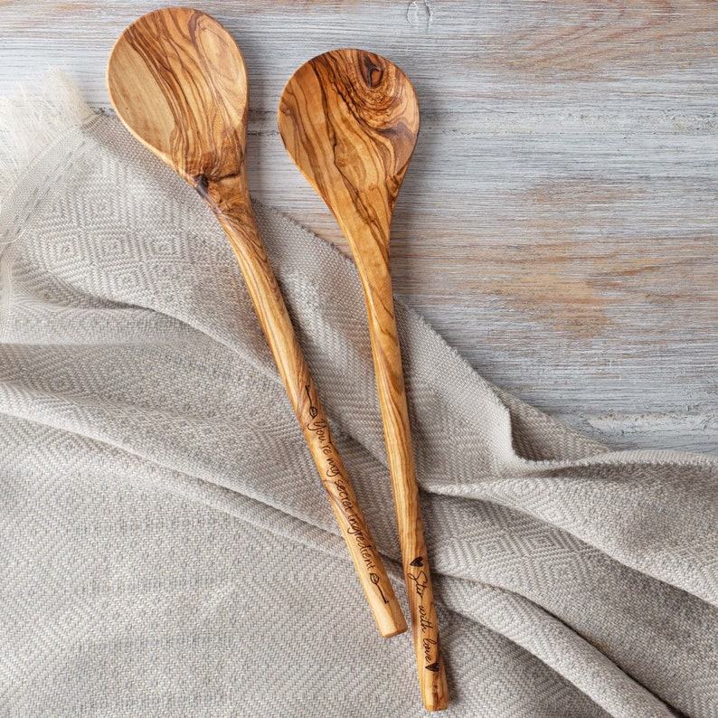 Personalized Engraved Olive Wood Spoons A Unique Kitchen Item for Her