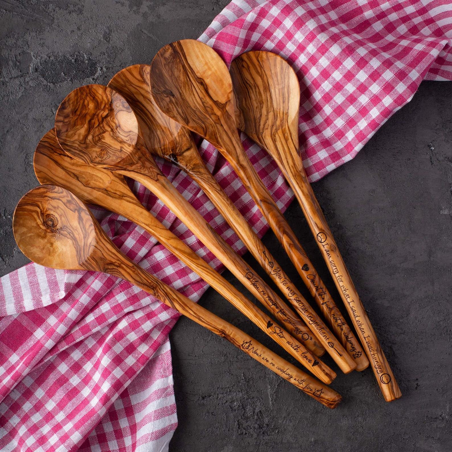 Personalized Engraved Olive Wood Spoons A Unique Kitchen Item for Her