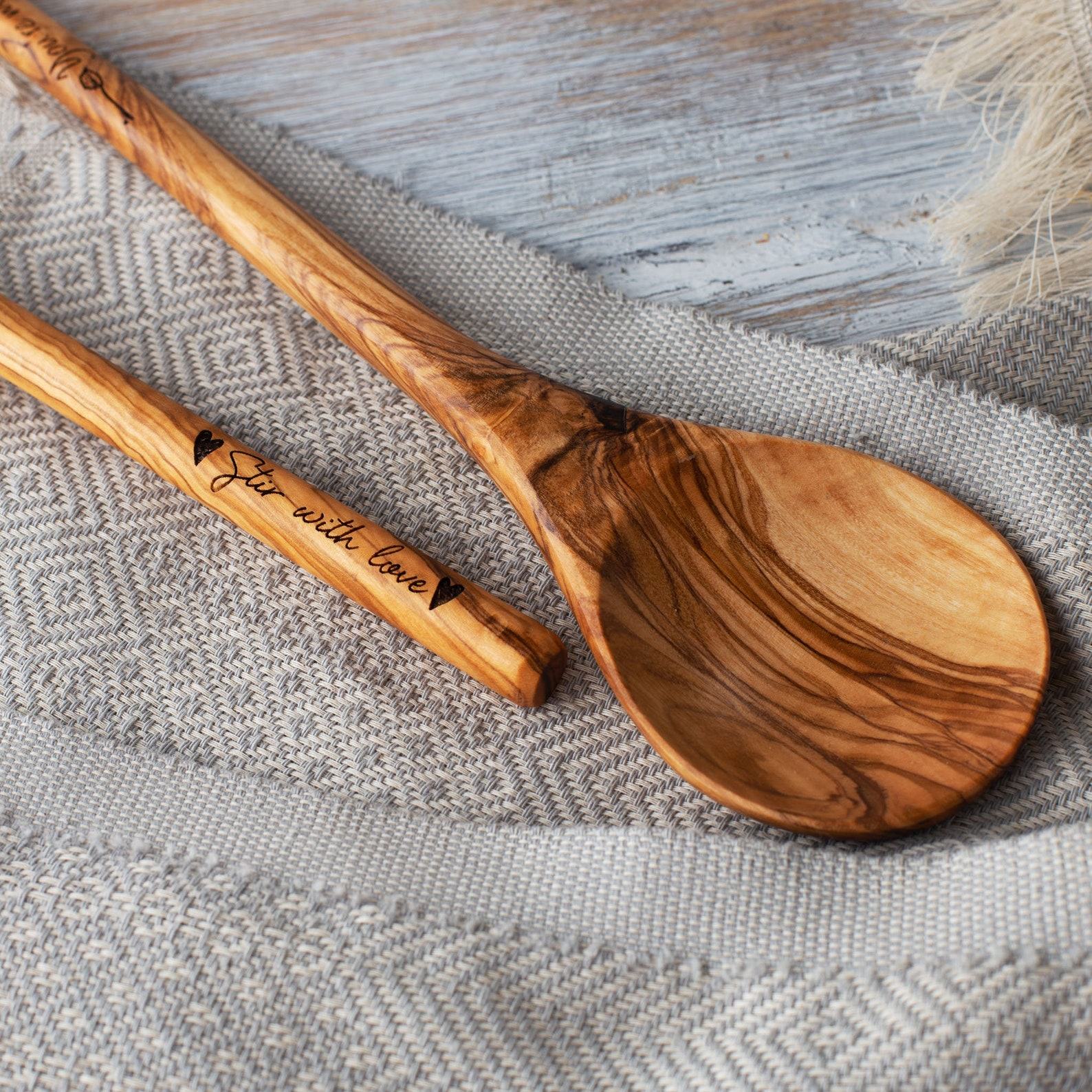 Personalized Engraved Olive Wood Spoons A Unique Kitchen Item for Her