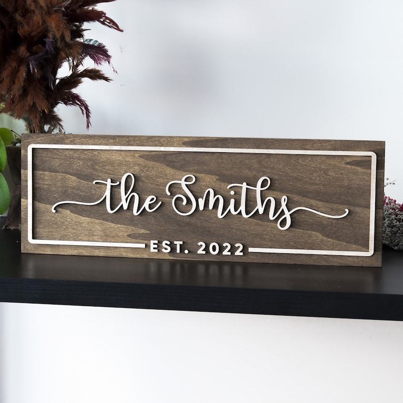 Personalized Family Name Sign Rustic Wood Decor for Weddings, Housewarmings, and Bridal Showers