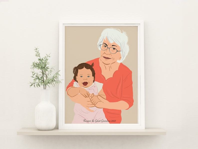 Personalized Family Portrait Illustration Capture Cherished Memories for Grandma