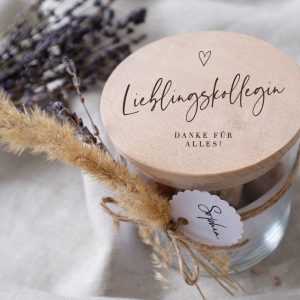 Personalized Farewell Item Engraved Glass Storage Jar with Wooden Lid for Cherished Colleague