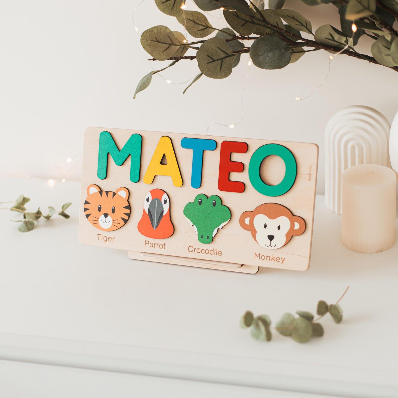 Personalized Farm Animal Name Puzzle – Custom Wooden Toy for Baby Girl’s 1st Birthday – Montessori Present