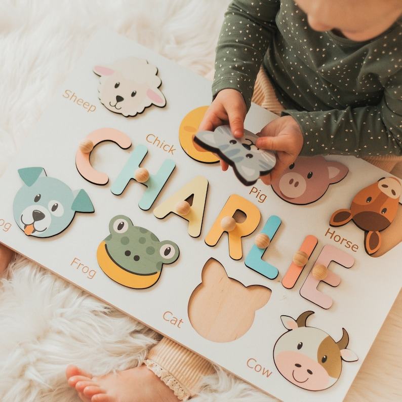 Personalized Farm Animal Name Puzzle Educational Item for Kids, Birthdays, and Christmas