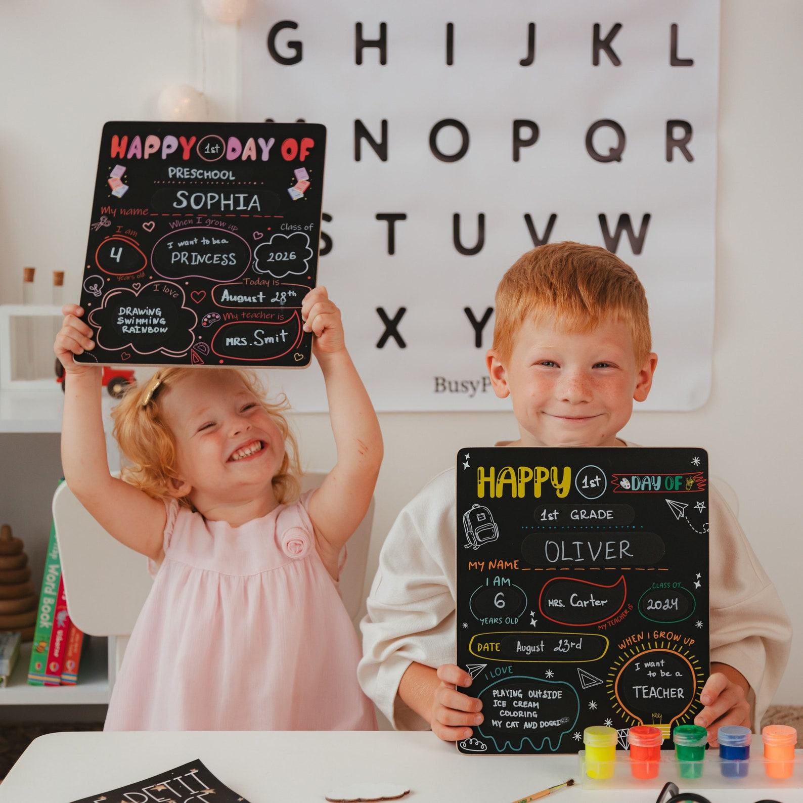 Personalized First Day of School Sign – Hand-Painted, Editable Photo Prop – Preschool to Kindergarten Keepsake