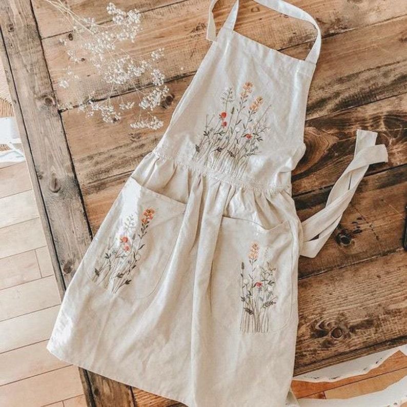 Personalized Floral Embroidered Apron A Unique Item for Her in Kitchen, Cooking, Floristry, or Gardening