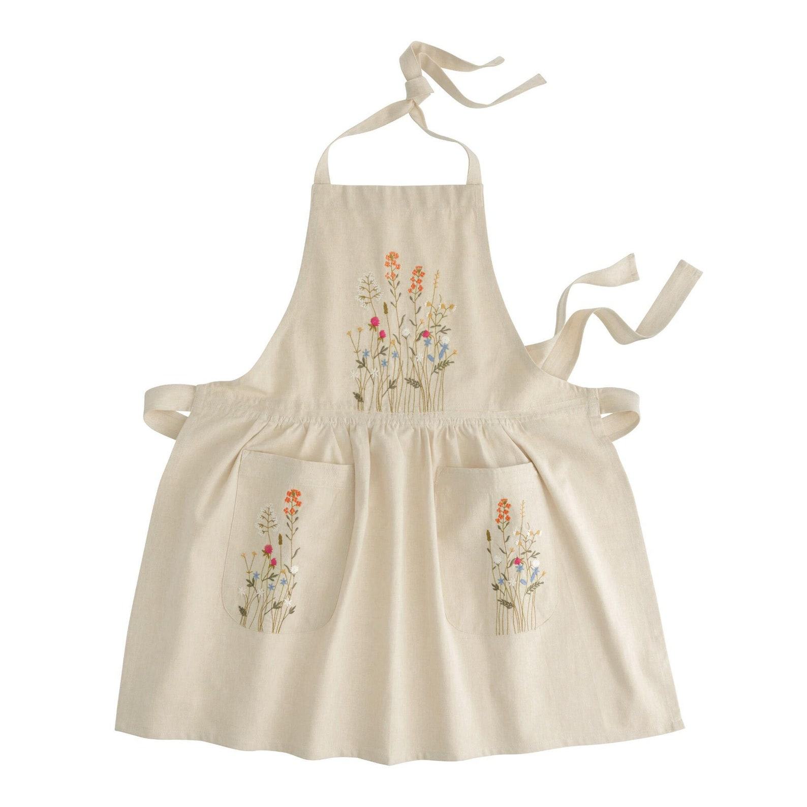 Personalized Floral Embroidered Apron A Unique Item for Her in Kitchen, Cooking, Floristry, or Gardening
