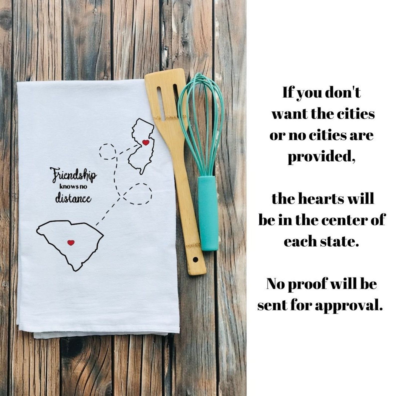 Personalized Friendship/Family Item Flour Sack Towel Connecting Loved Ones Across States