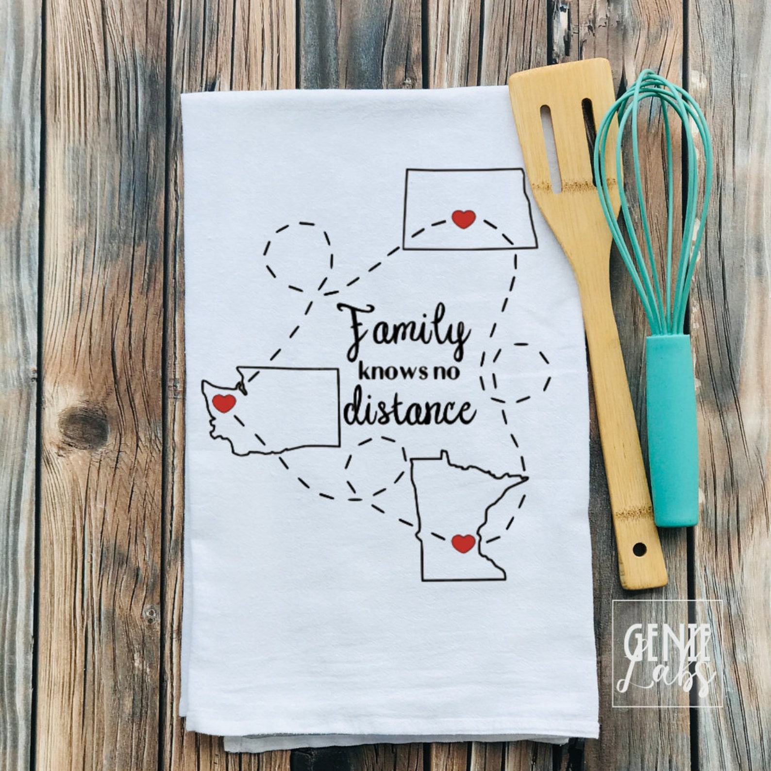 Personalized Friendship/Family Item Flour Sack Towel Connecting Loved Ones Across States