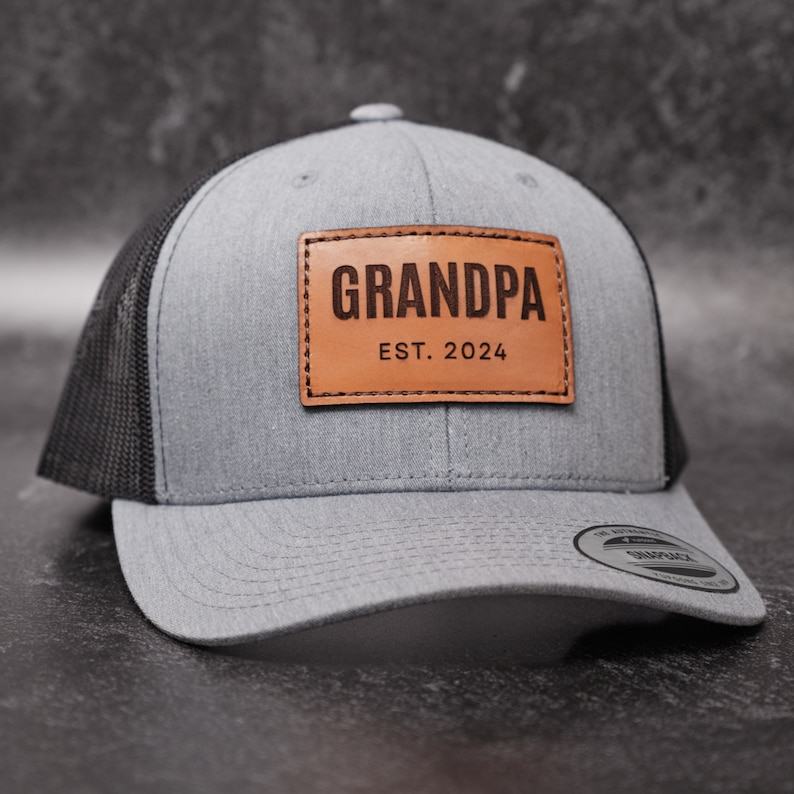 Personalized Grandpa Hat Celebrate the New Grandpa with a Stylish Leather Patch Trucker Hat