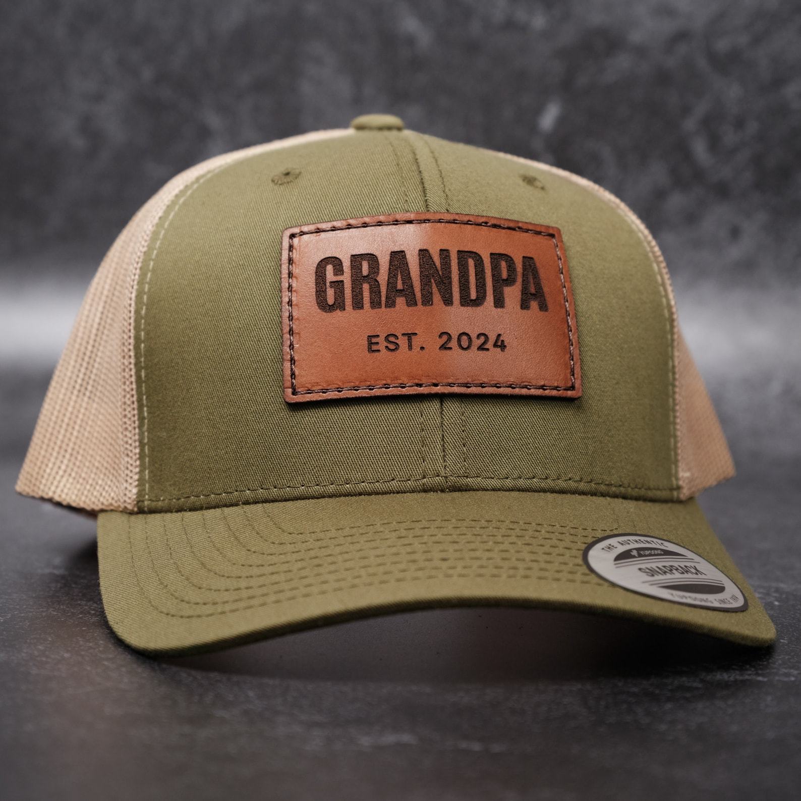 Personalized Grandpa Hat Celebrate the New Grandpa with a Stylish Leather Patch Trucker Hat