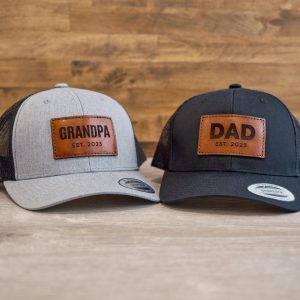 Personalized Grandpa Hat Celebrate the New Grandpa with a Stylish Leather Patch Trucker Hat