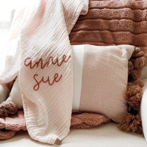 Personalized Hand Embroidered Baby Swaddle Blanket Soft, Breathable Cotton Muslin for a Cozy and Cherished Keepsake