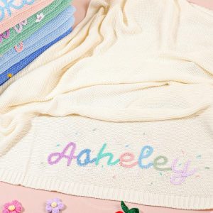 Personalized Hand-Embroidered Knit Baby Blanket A Cherished Keepsake for Your Little One