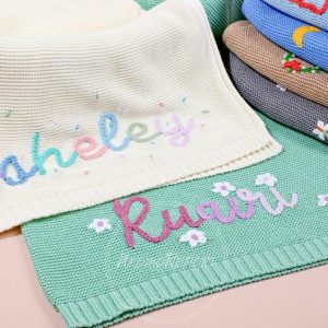 Personalized Hand-Embroidered Knit Baby Blanket A Cherished Keepsake for Your Little One