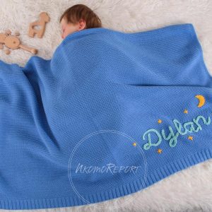 Personalized Hand-Embroidered Knit Baby Blanket A Cherished Keepsake for Your Little One