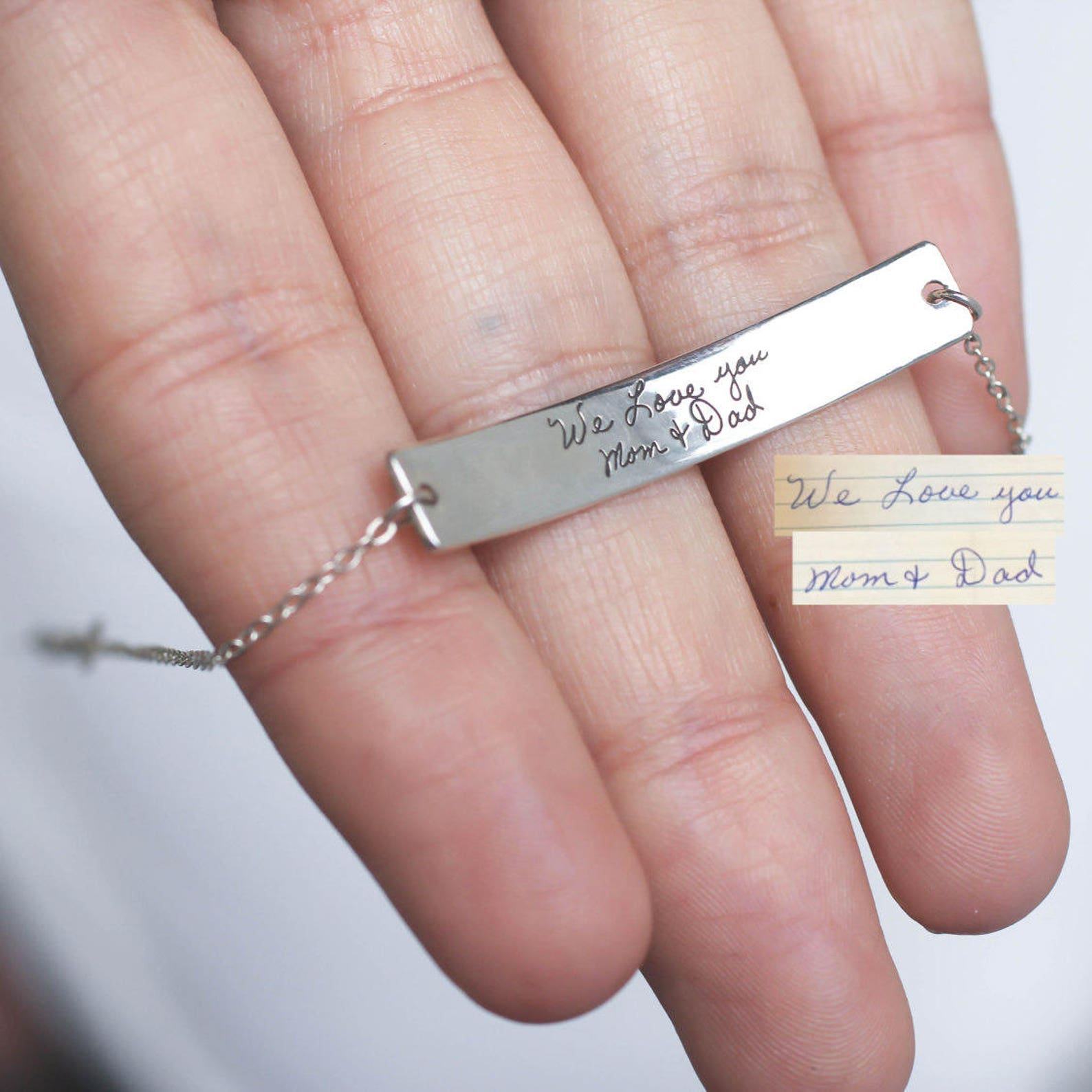 Personalized Handwriting Bar Bracelet Capture Cherished Memories in a Timeless Jewel