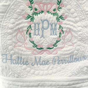 Personalized Heirloom Quilt Embroidered Baby Quilt with Vintage Crest and Monogram