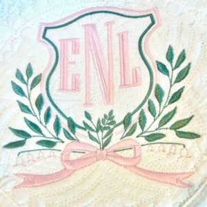 Personalized Heirloom Quilt Embroidered Baby Quilt with Vintage Crest and Monogram