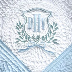 Personalized Heirloom Quilt Embroidered Baby Quilt with Vintage Crest and Monogram