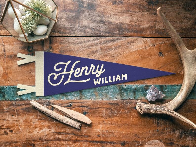 Personalized Heritage Name Sign Felt Pennant Embroidered Vintage Banner for Kids
