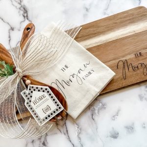 Personalized Housewarming Item Basket Celebrate New Beginnings with a Custom Engraved Cheese Board