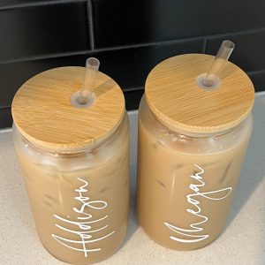 Personalized Iced Coffee Cup 20oz Glass Cup, Custom Beer Can Glass with Lid and Straw, Bridesmaid Item, Bridesmaid Proposal
