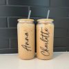 Personalized Iced Coffee Cup 20oz Glass Cup, Custom Beer Can Glass with Lid and Straw, Bridesmaid Item, Bridesmaid Proposal