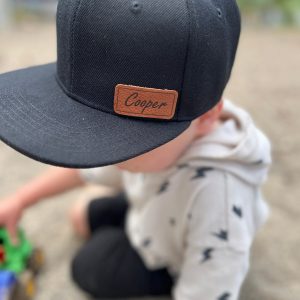 Personalized Initial and Name Hats Embroidered Leather Patch for Matching Family Style